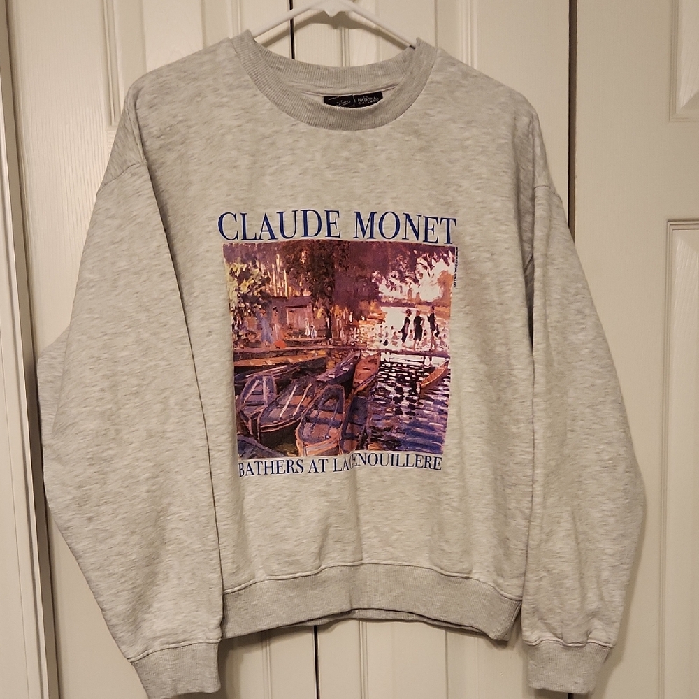 Urban Outfitters Claude Monet Bathers At La Grenouillere Graphic Gray Sweater S